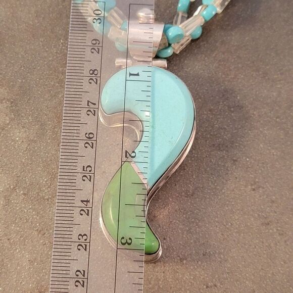 David Troutman Silver Creations Blue & Green Turquoise Pendant Necklace - Picture 10 of 10